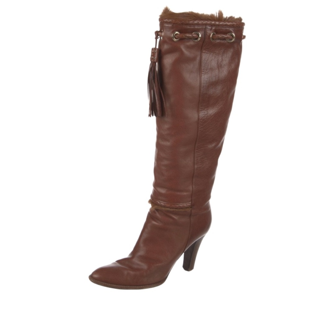 Yves Saint Laurent Brown Leather Knee High Boots size 7 - Picture 2 of 5